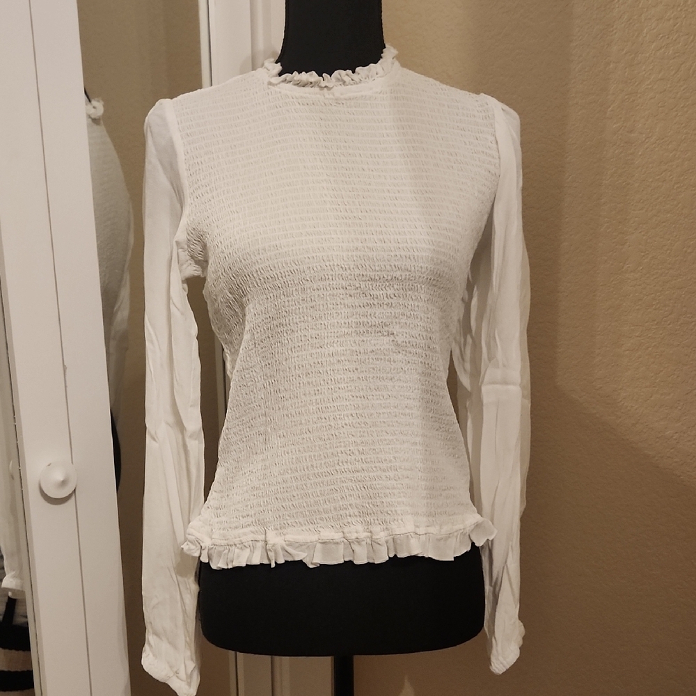 VENUS White Smocked Ruffled Blouse
